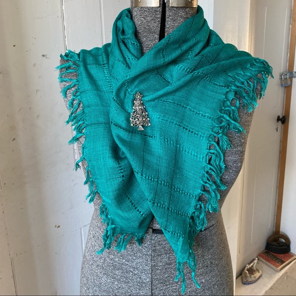 Turquoise Openwork Fringe Rayon Rectangle Scarf - Picture 7 of 11